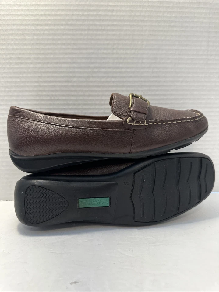 Mocasines Thom McAn para mujer 8M marrón gamuza cuero tacón de cuña sin cordones Penny BR-9 Foto 4 de 4