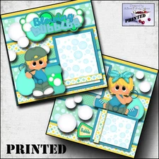  BLOWING BUBBLES boy girl PRINTED 2 premade scrapbook pages paper 12X12 CHERRY