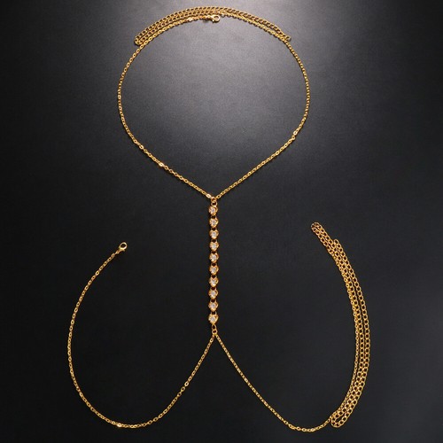 Collar de pecho para mujer diamantes de imitación corazones de amor joyería cintura cuerpo cadena Bling 05031 - Imagen 12 de 12