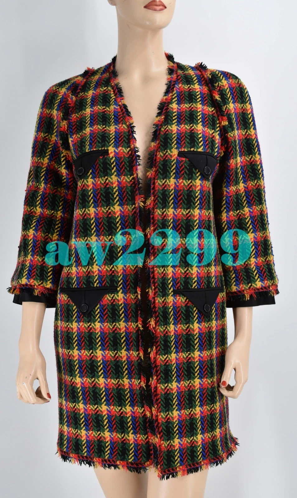 GIACCA DA PASSERELLA CHANEL 07A 2007 NUOVA RARA DA TROVARE FRANGE TRIM TWEED CAPPOTTO 42 40 NUOVO