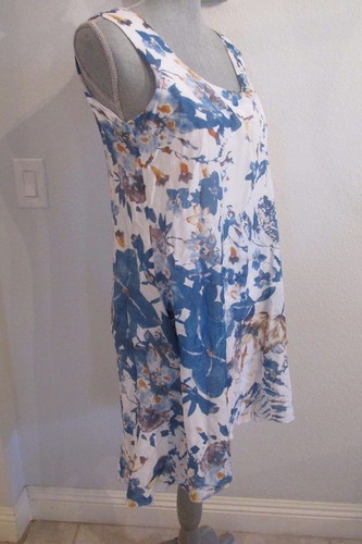 NUEVO SIN ETIQUETAS VESTIDO SIN MANGAS FLORALES MEZCLA DE SEDA FLORAL ALTA CON ETIQUETAS DE MUJER MEDIANA AZUL/BLANCO - Imagen 2 de 7