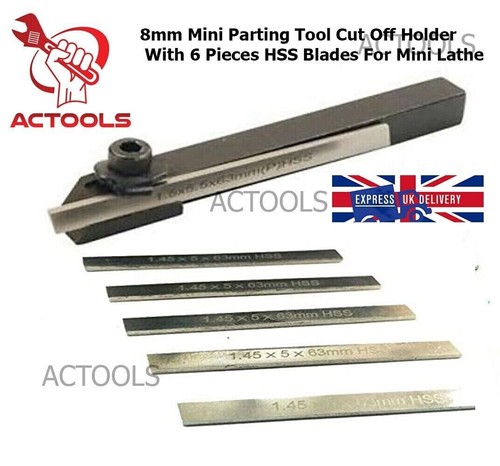 Mini Parting Tool Cut Off Holder 8mm With 6 Pcs HSS Blades For Mini Lathe UK - Picture 15 of 18