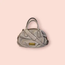 MARC JACOBS Classic Q Fran Luxury Designer Gray Leather Shoulder Tote Bag Purse
