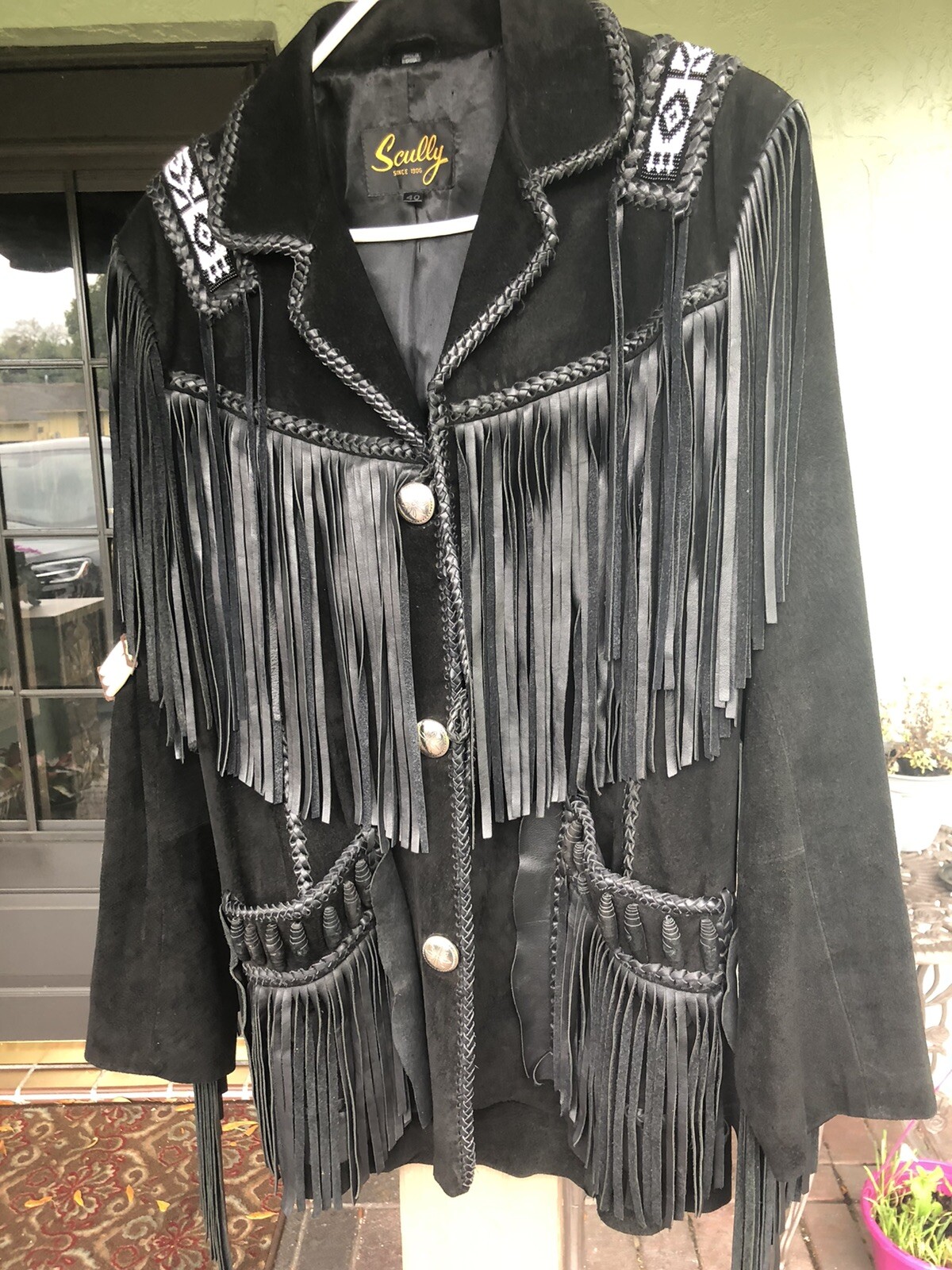 Vintage Scully Mens Leather Beaded Fringe Jacket Gem