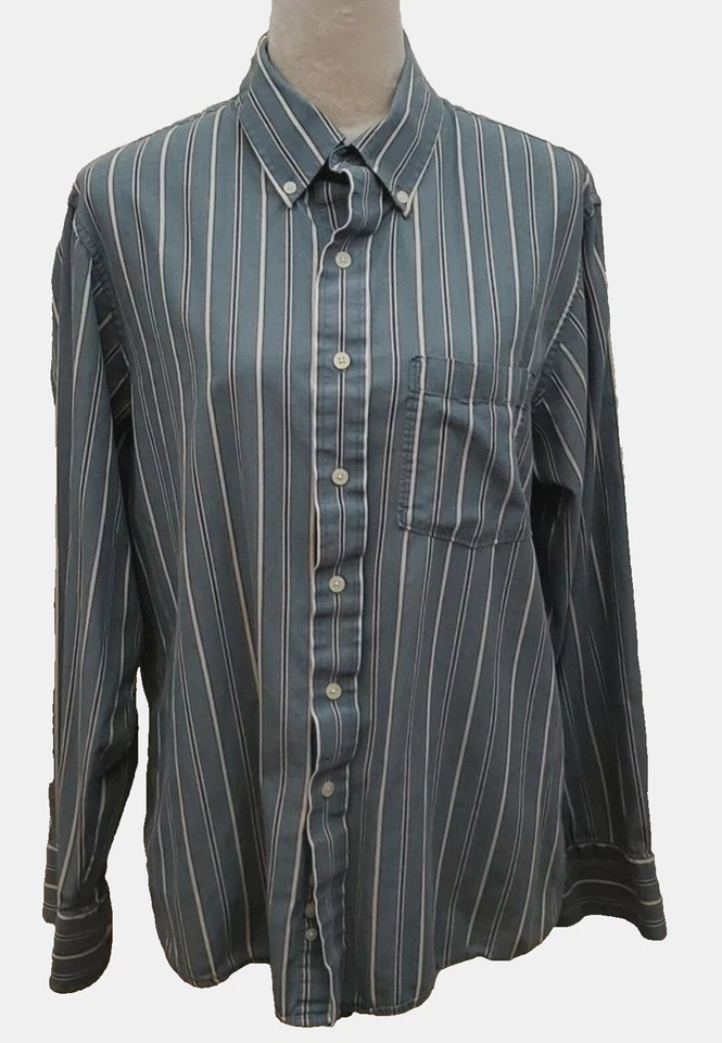 Camisa masculina gola listrada verde 100% algodão com botões Sonoma, tamanho médio - Imagem 2 de 4