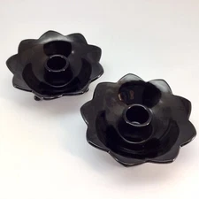 Fenton Glass Candlestick Candle Holders Black Lotus Petal Set Of 2 Vintage