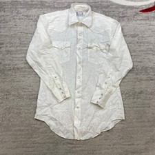 VTG H Bar C Ranchwear Pearl Snap Shirt Medium 15.5 White Western Rodeo 33 90s