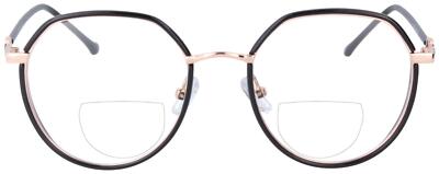 Bifokalbrille Cassandra Schwarz-Roségold mit Sehstärke und Addition R / L gleich