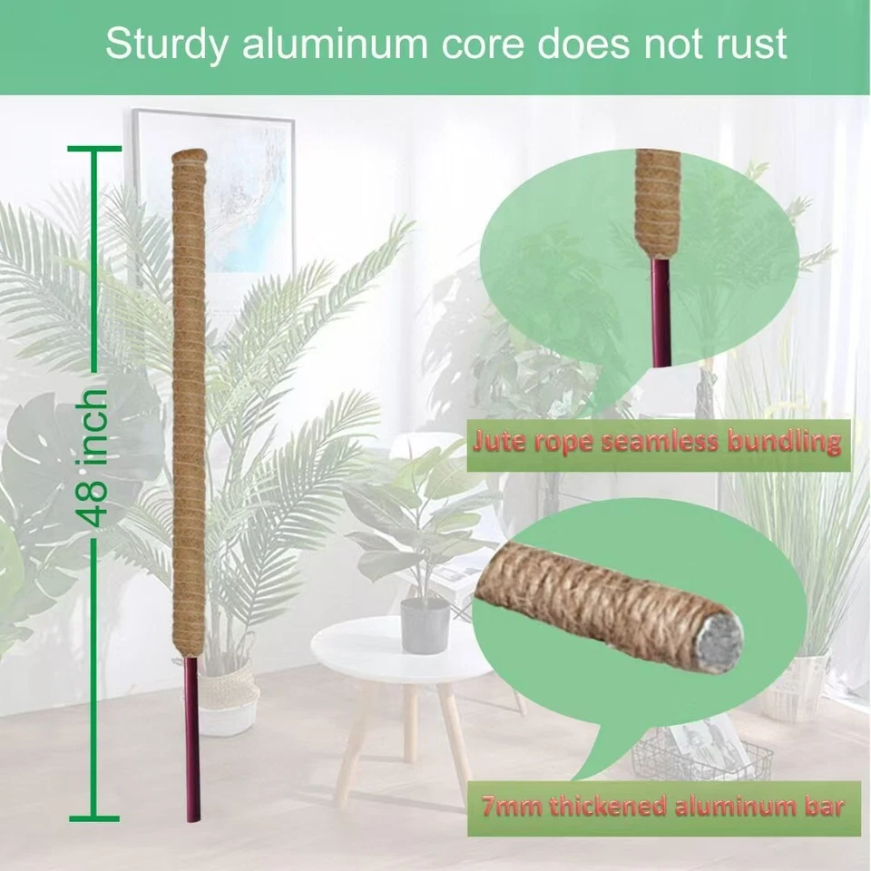 2 Pk 48” Bendable Moss Pole For Monstera Plant Coir Climbing Plant Support Stick - Image 2 of 4