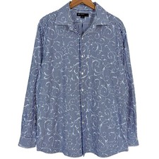 Cremieux Classics Blue Striped Swirl Button Up Long Sleeve Dress Shirt Size L