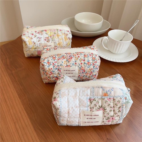 Floral Makeup Bag Small Cotton Quilted Cosmetic Makeup Bag Organizer, Aesthet... - Picture 8 of 8