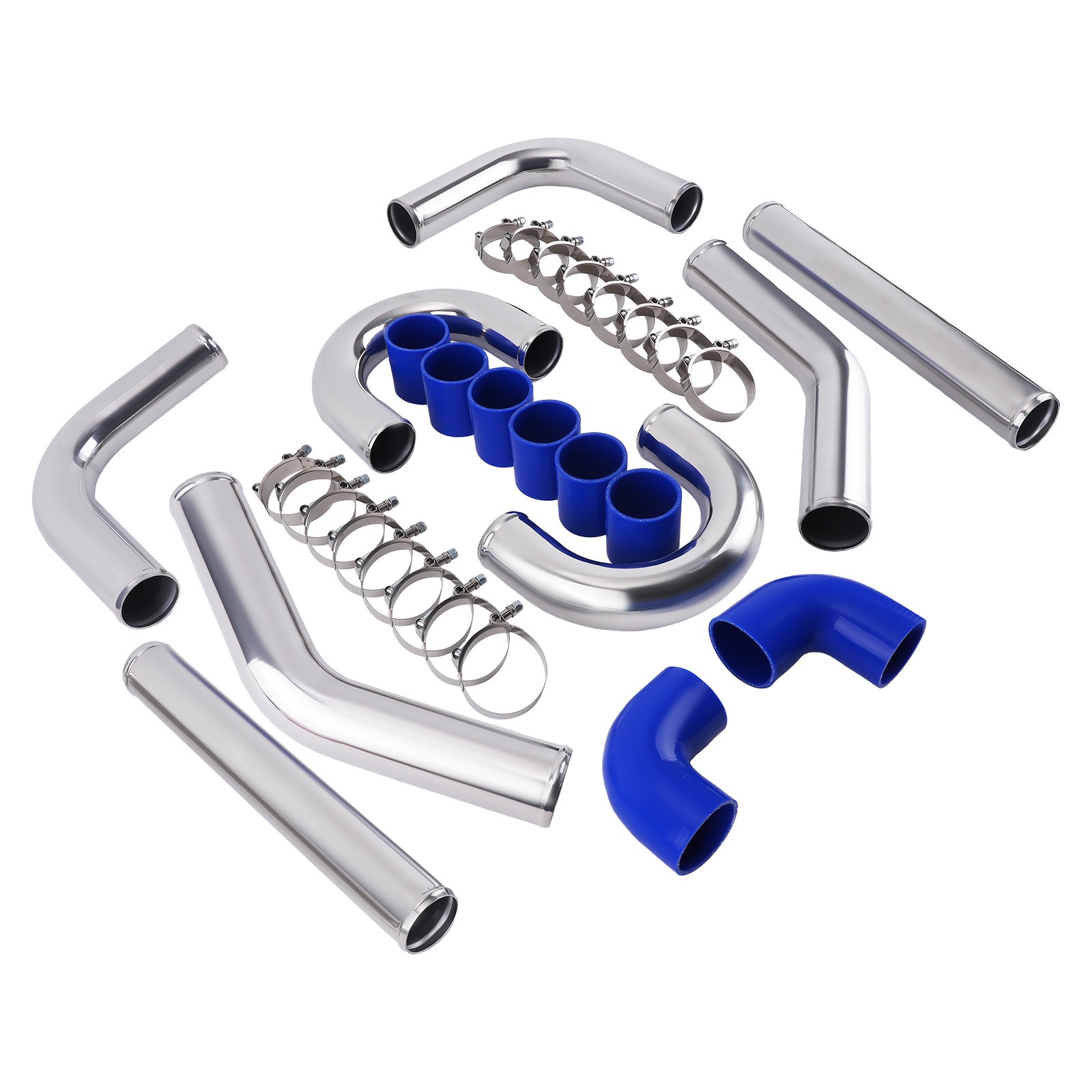 2.5"" UNIVERSAL Blue 8pcs ALLOY ALUMINIUM TURBO INTERCOOLER Piping Kit 64mm