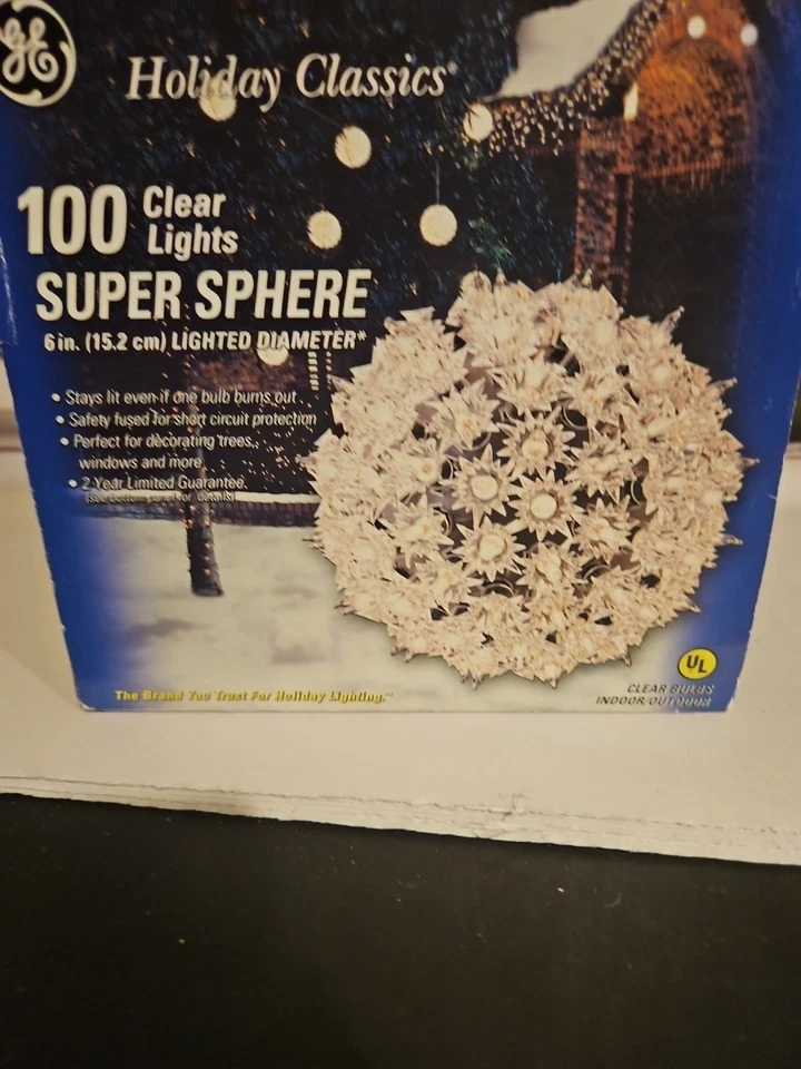 GE Super Sphere 100 Lights Clear Christmas Ball Holiday Classics 6” (not tested) - Image 2 of 4