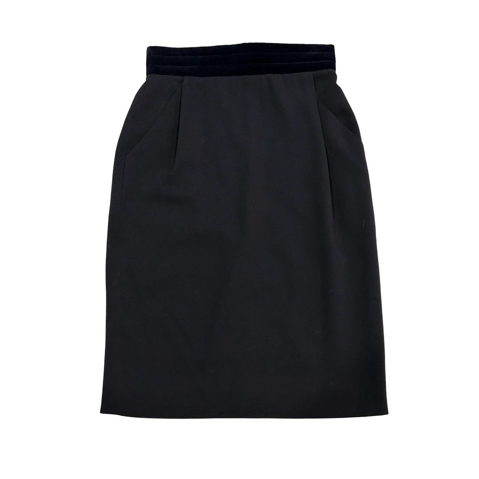 Falda Lápiz Escada Negra Talla 6 EU 36 Lana y Terciopelo Cintura Plisada Foto 3 de 4