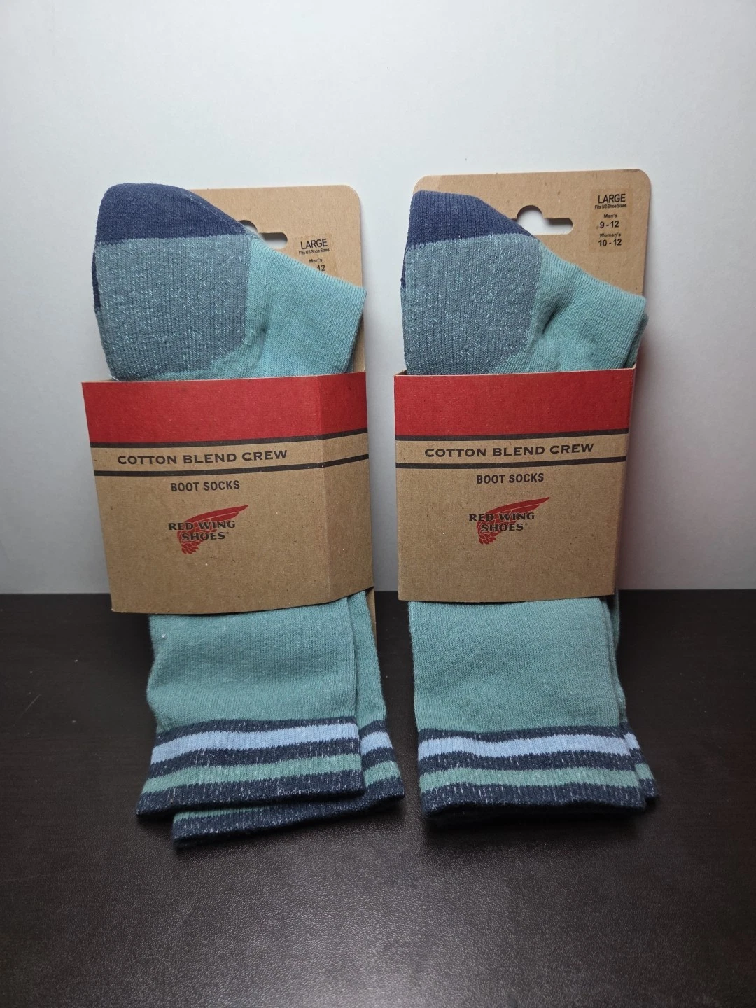 Redwind Cotton Blend Crew Boot Socks Vintage Stripe Blue Size L 9-12 Lot Of 2 PR