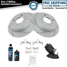 Rear Metallic Brake Pad & Performance Drilled Slotted Rotor Kit w/Chemicals