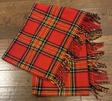VTG Pendleton 100 Virgin Wool Red Buffalo Plaid Throw Fringe Blanket 71 X51.5
