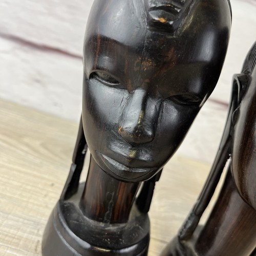 Vtg Hand Carved Hardwood African Tribal Sculptures Set Of 2 Bookends Decor Bust - Picture 15 of 22