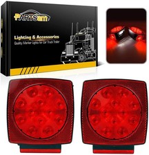 Partsam 12V Square LED Trailer Light Red White Stop Turn Tail Brake Lamp