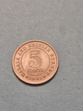 1961 MALAYA & BRITISH BORNEO 5 CENTS WORLD COIN KM#1 UK MINT XF-AU FREE SHIPPING