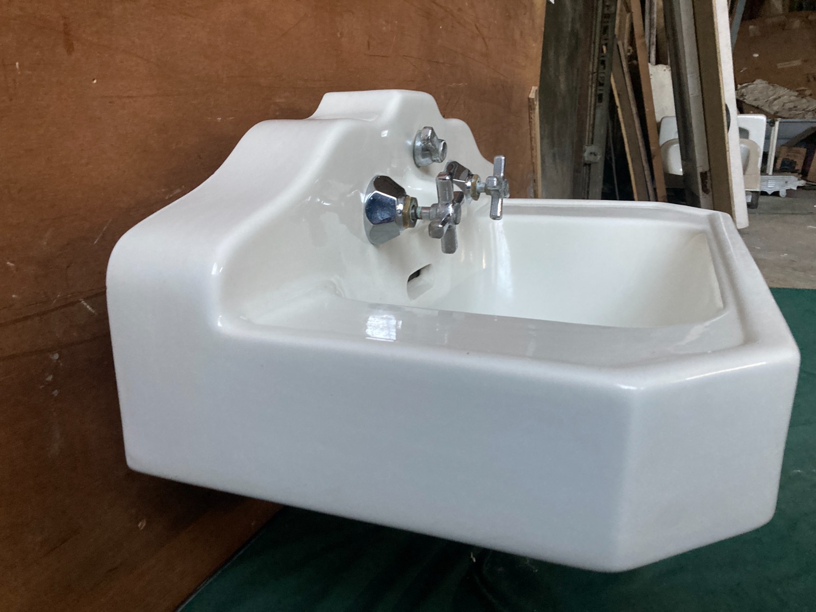 Antique Ceramic White Porcelain Stepped Pyramid Deco Bath Wall Sink Vtg 432-25E