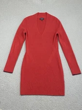 RAG & BONE 100% Cashmere Sweater Dress Size Small S Red Ribbed Knit V-Neck EXC
