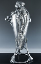 INCREDIBLE HUGE c1910 WMF QUALITY MAIDENS & CHERUBS FIGURAL SILVER PLATE VASE