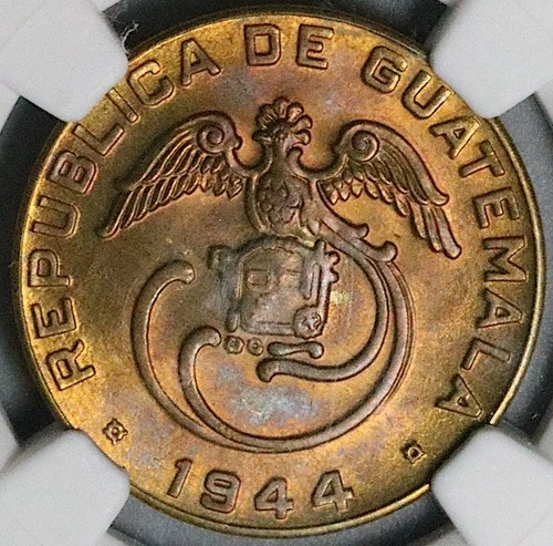 1944 NGC MS 65 Guatemala 2 Centavos Quetzal Mint State Coin POP 6/1 (25090402C)