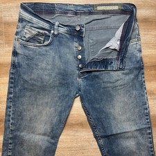 Diesel Jeans Men 32x27 Blue Straight Leg Acid Dirty Wash Stretch Denim Modern