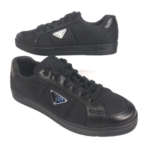 Prada Mens 10 Nappa-Downtown Leather/Nylon Sneakers 2EE395 Black EUC