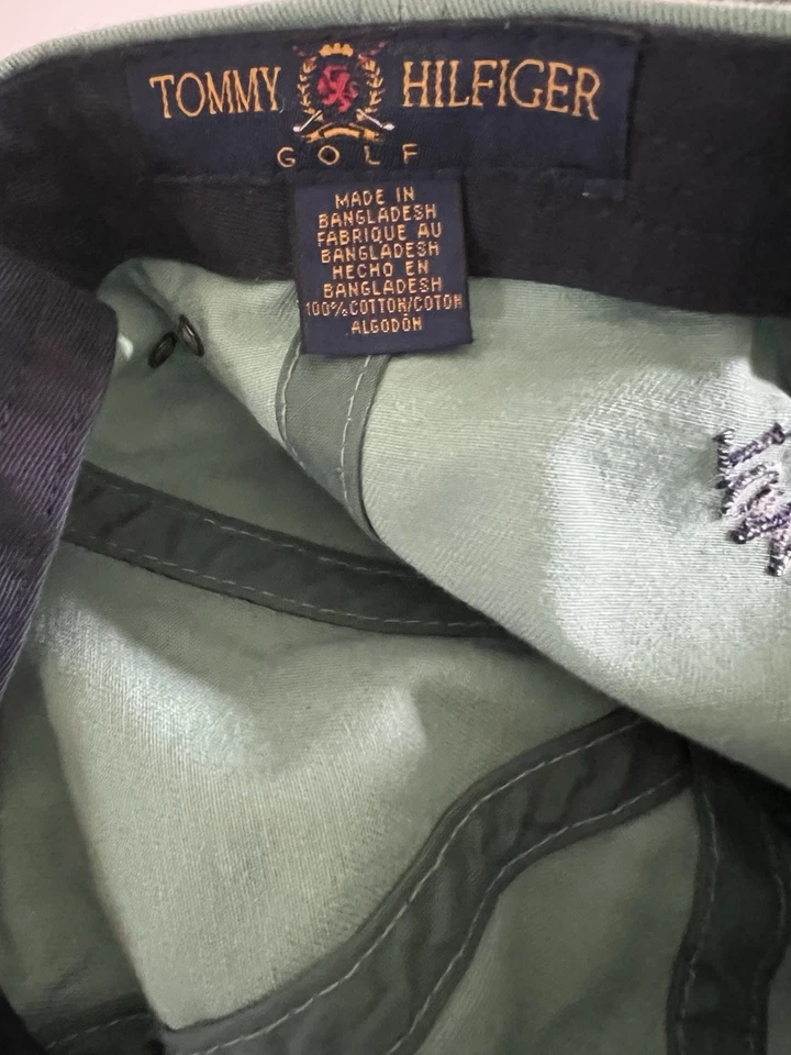 Gorra de cuero vintage Tommy Hilfiger verde bordado escudo de león correa Foto 4 de 4