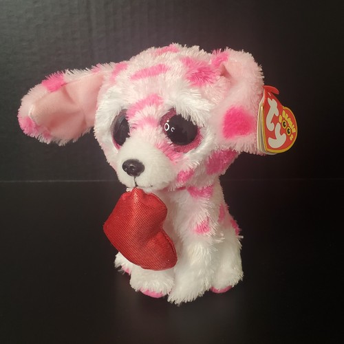 Peluche Ty Beanie Boos 2023 RORY el Día de San Valentín Perro Rosa Manchado 6" - Imagen 2 de 10