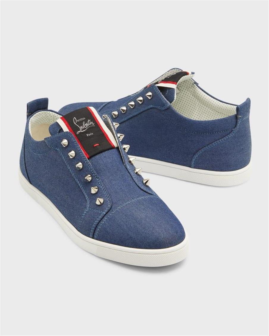 スニーカー Christian Louboutin Frayed Denim Sneakers Christian Louboutin F A V Fique Vontade Spiked Denim