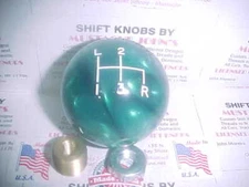 3 speed  + Low gear, Custom made in U.S.A.   2" Shift knob,   (Green pearl) 