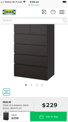 Ikea Malm 6 Drawer Tall Boy Black Brown