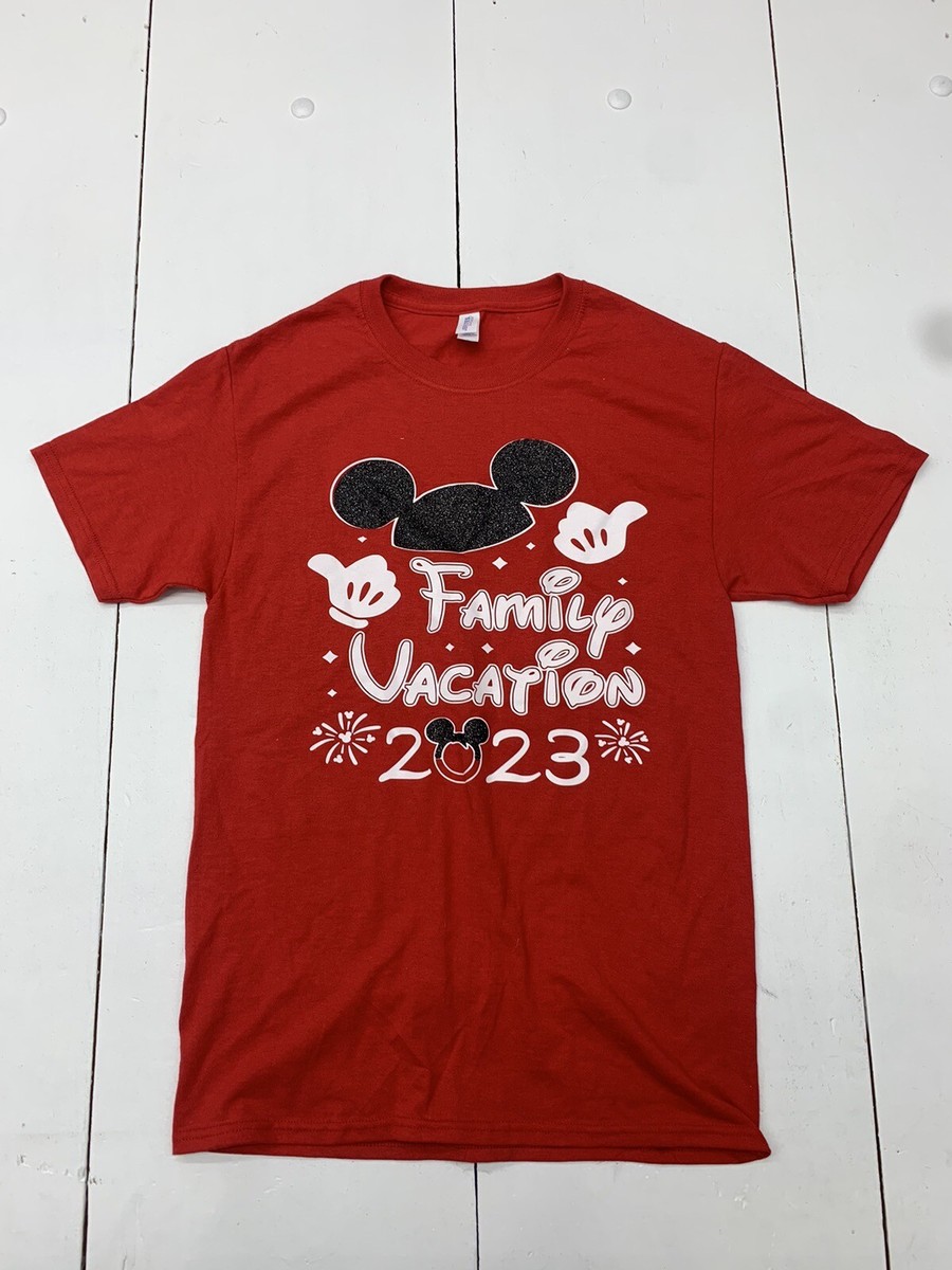 Custom Disney Graphic Print Red Short Sleeve Shirt Mens Size Small
