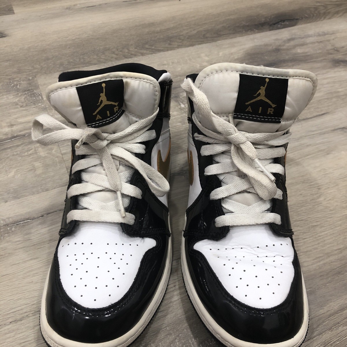 Size 6 - Jordan 1 Mid SE Patent Black Gold | eBay