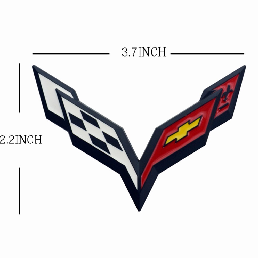 Pair Of 3D Metal Cross Flags Emblems For 2014-2019 Corvette C7 - Gold, Adhesive Mount - View #13
