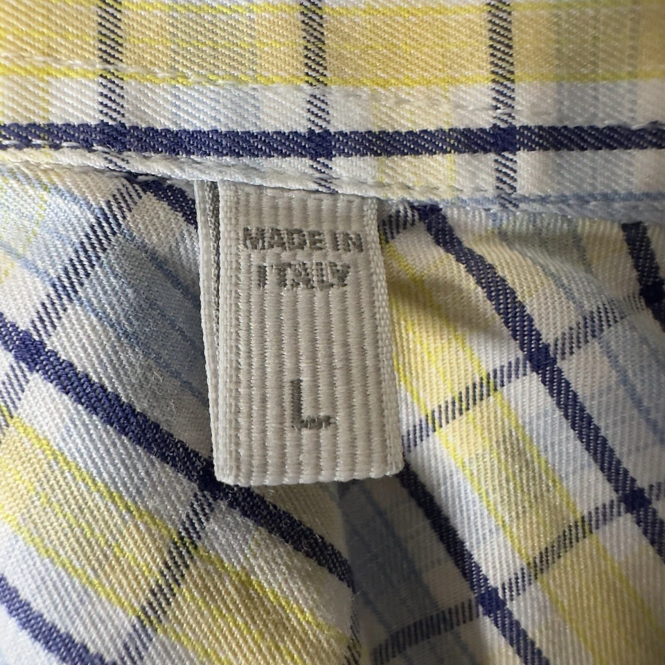 Camisa Ermenegildo Zegna Para Hombres L Azul Amarillo A Cuadros Botones Manga Larga Bolsillo Foto 3 de 4
