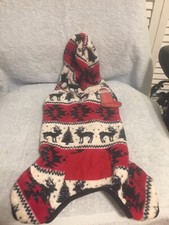 Winter Dog Reindeer  Trees Hooded Fleece Pajamas New With Tag Size Small