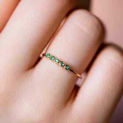 Matching Five Stone Emerald Band Promise Engagement Ring Gift For Sister