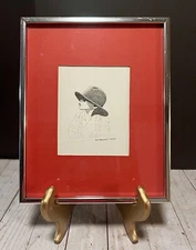 Vintage Boy with Hat Sunglasses Drawing Framed Art Signed Jan and Numbered