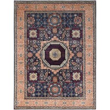 9' x 12' Prussian Blue Hand Knotted Mamluk Dynasty 200 KPSI Soft Wool Rug R86738