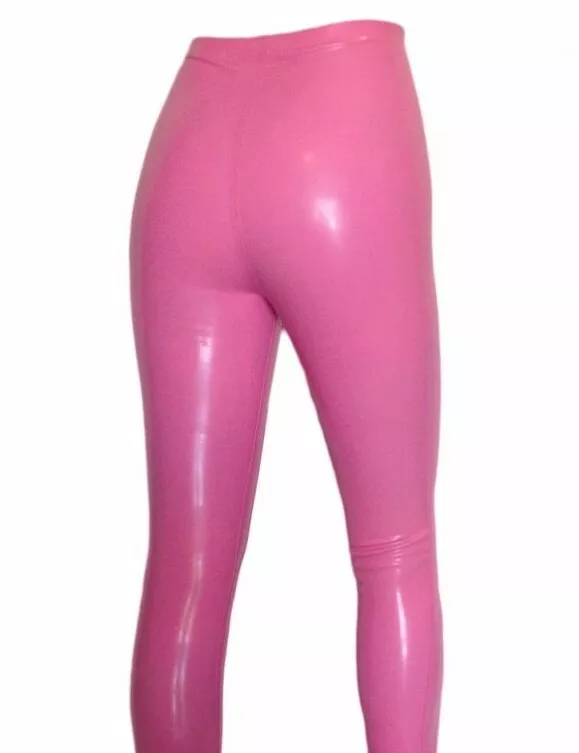 Womens Pink Latex Rubber Leggings Pants