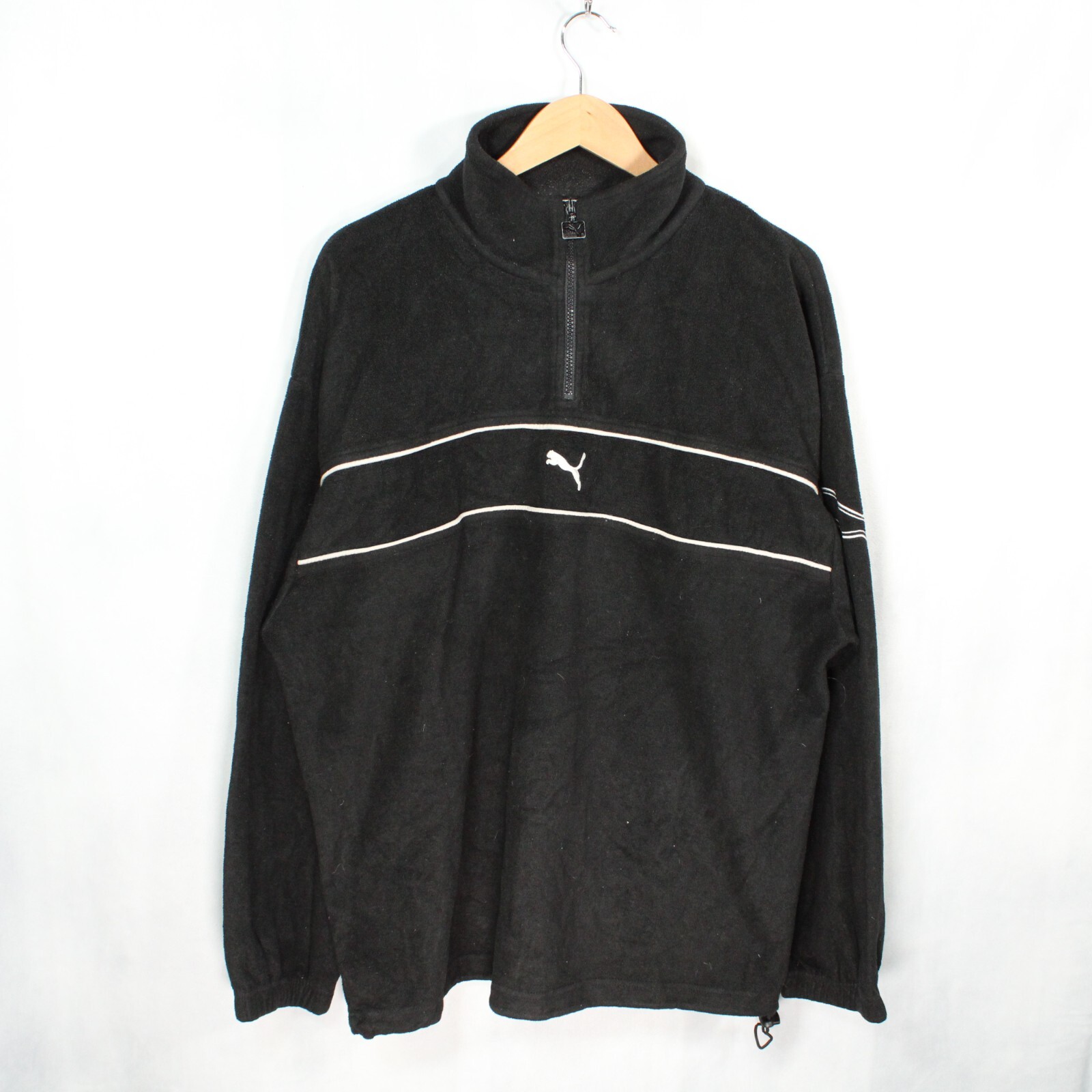 Puma 1/4 Zip Fleece Mens Size XL Black Pullover Trefoil Embroidered 90s Warm