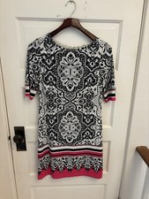 Eliza J Black White Pink Lace Print1/2 sleeve Shift Dress Lined Size 6