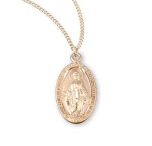 Authentic 16kt Gold Plated Sterling Silver Miraculous Mary Pendant Medal Necklace
