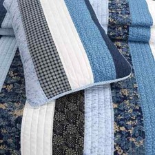 NEW COZY COTTAGE CHIC WHITE BLUE NAVY PLAID COUNTRY PATCHWORK SOFT QUILT SET