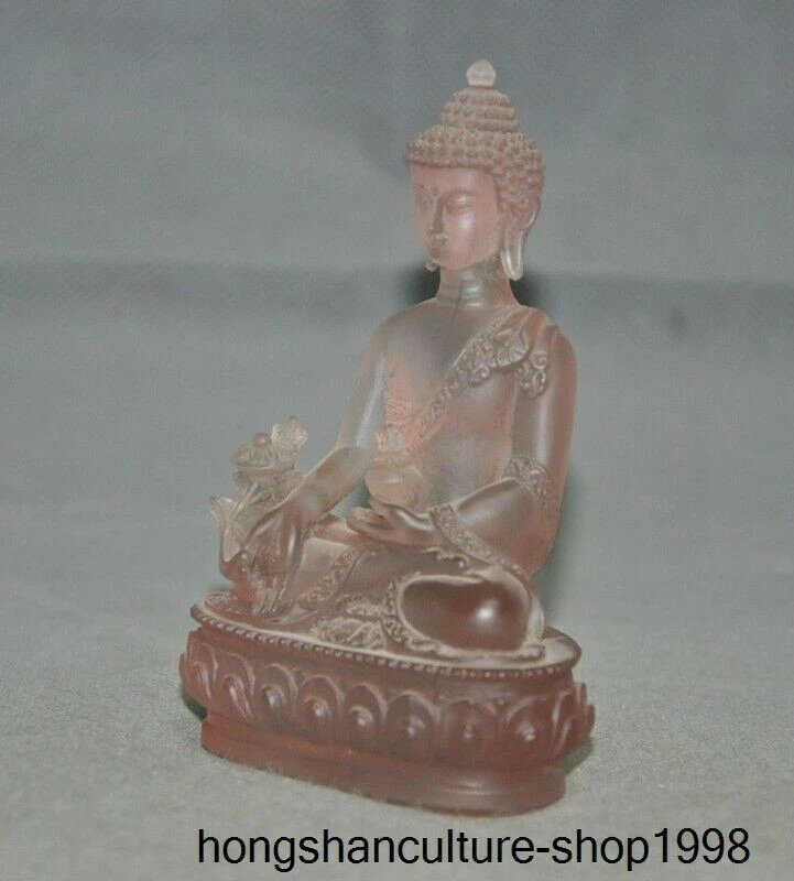 4,8"" Budismo Tibetano Templo Vidrio Sakyamuni Sakyamuni Medicina Buda Estatua Foto 2 de 4