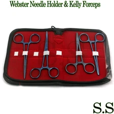 Webster Needle Holder & Kelly Forceps 5"6" Titanium Surgical Instrument Set of 4